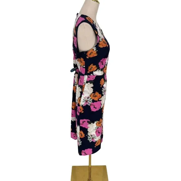 J.Crew Floral Sheath Dress 12 Portfolio Navy Pink Petunia Matelasse Sleeveless - Picture 6 of 13